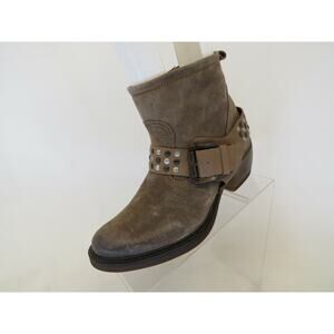 Josef Seibel Womens Brown Suede Studded Buckle Zip Ankle Boots Bootie Sz 38 EUR